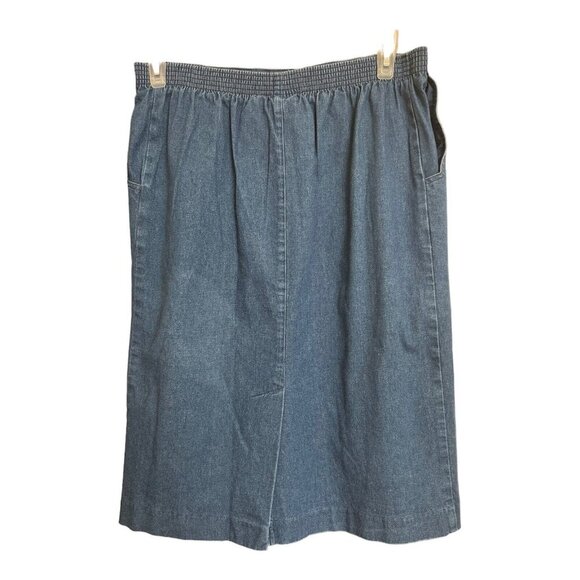 Alfred Dunner 14 Modest Pull On Elastic Waist Denim Skirt Boho Cottage Granny - Picture 2 of 5